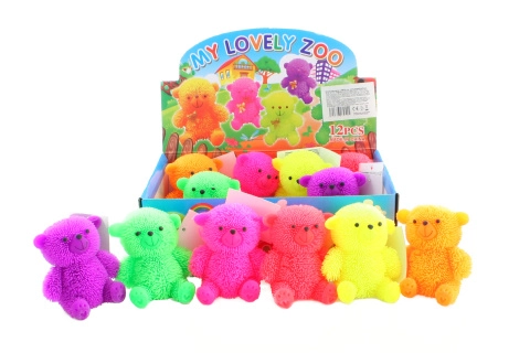 Svítící střapatý medvídek – gumový antistres s blikající kuličkou