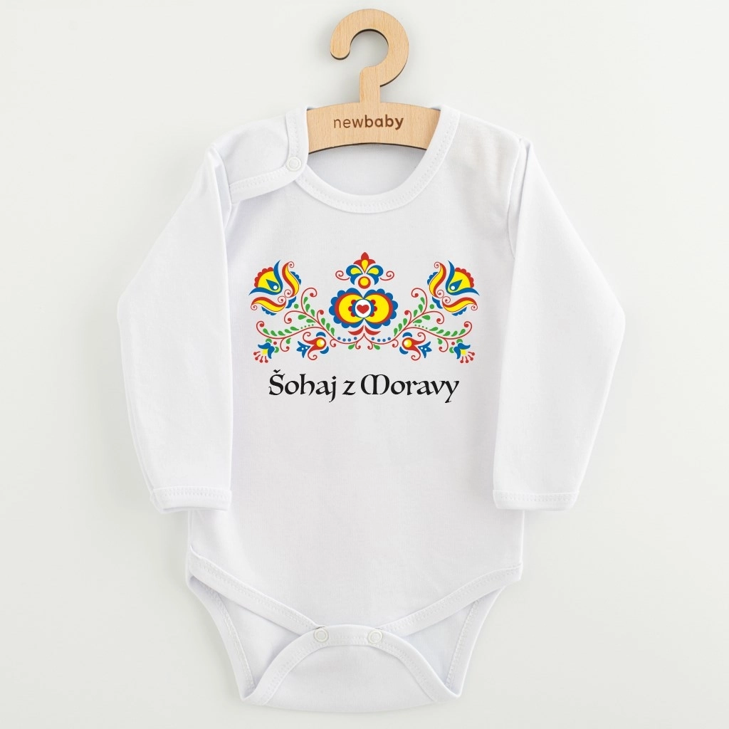 Levně New Baby dětské body s folklorním potiskem šohaj z Moravy, dlouhý rukáv (vel. 74)
