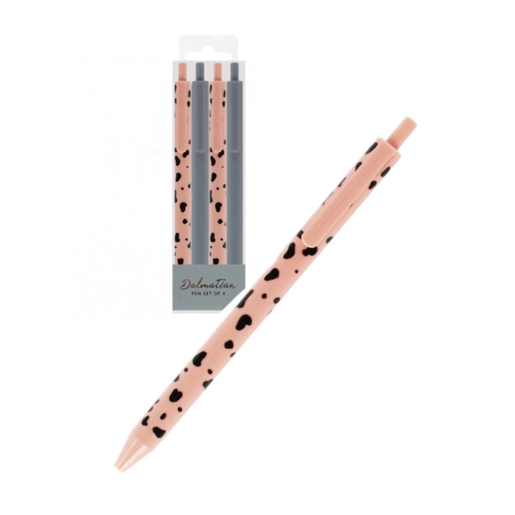 Sada 4 kuličkových per šedá a růžová, 0,7 mm, černý inkoust