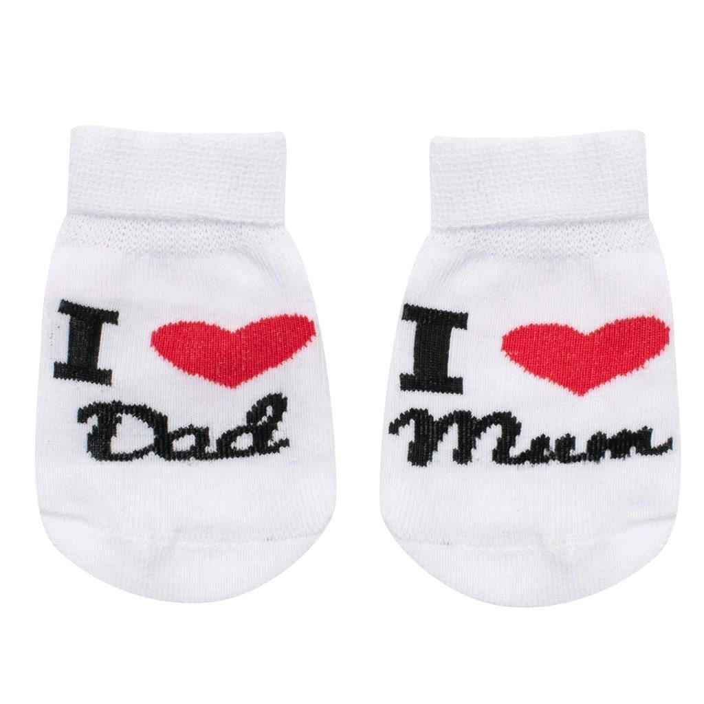 Dětské bavlněné ponožky I Love Mum & Dad bílé (vel. 62, 3–6 měsíců)