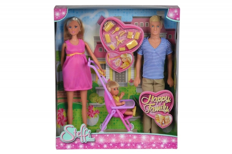 Šťastná rodina – těhotná panenka Steffi, Kevin, panenka Evi, miminko a příslušenství