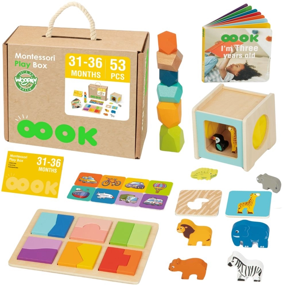 montessori play box 7v1 dřevěná vzdělávací sada pro děti 31–36 měsíců fsc