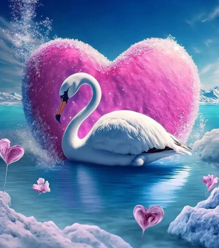 Diamantové malování Labuť a srdce 30 × 40 cm