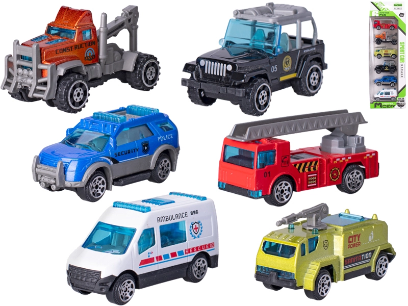 Sada kovových autíček 6 ks (6,5–7,5 cm)