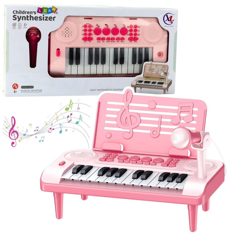 Elektronické dětské pianinko s mikrofonem a stojánkem na noty, růžové