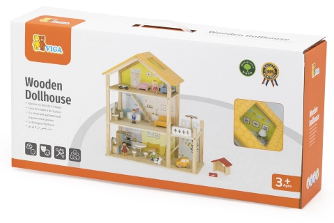 Dřevěný domeček pro panenky s panenkami a příslušenstvím