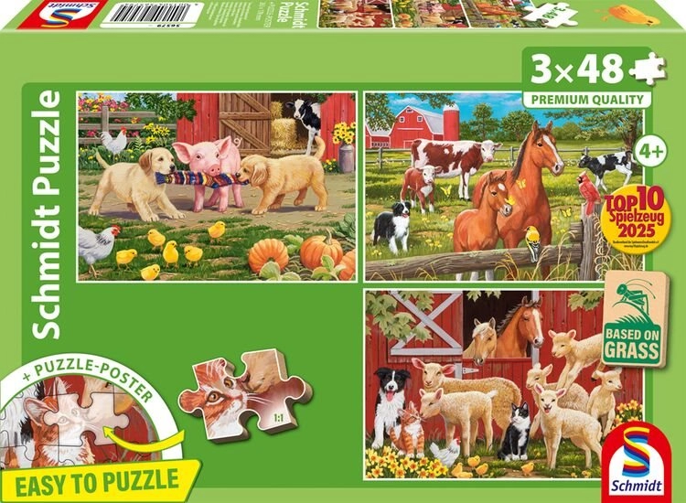 Puzzle zvířata na farmě 3×48 dílků