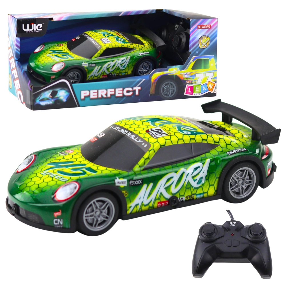 RC závodní auto se svítící karoserií, zelené