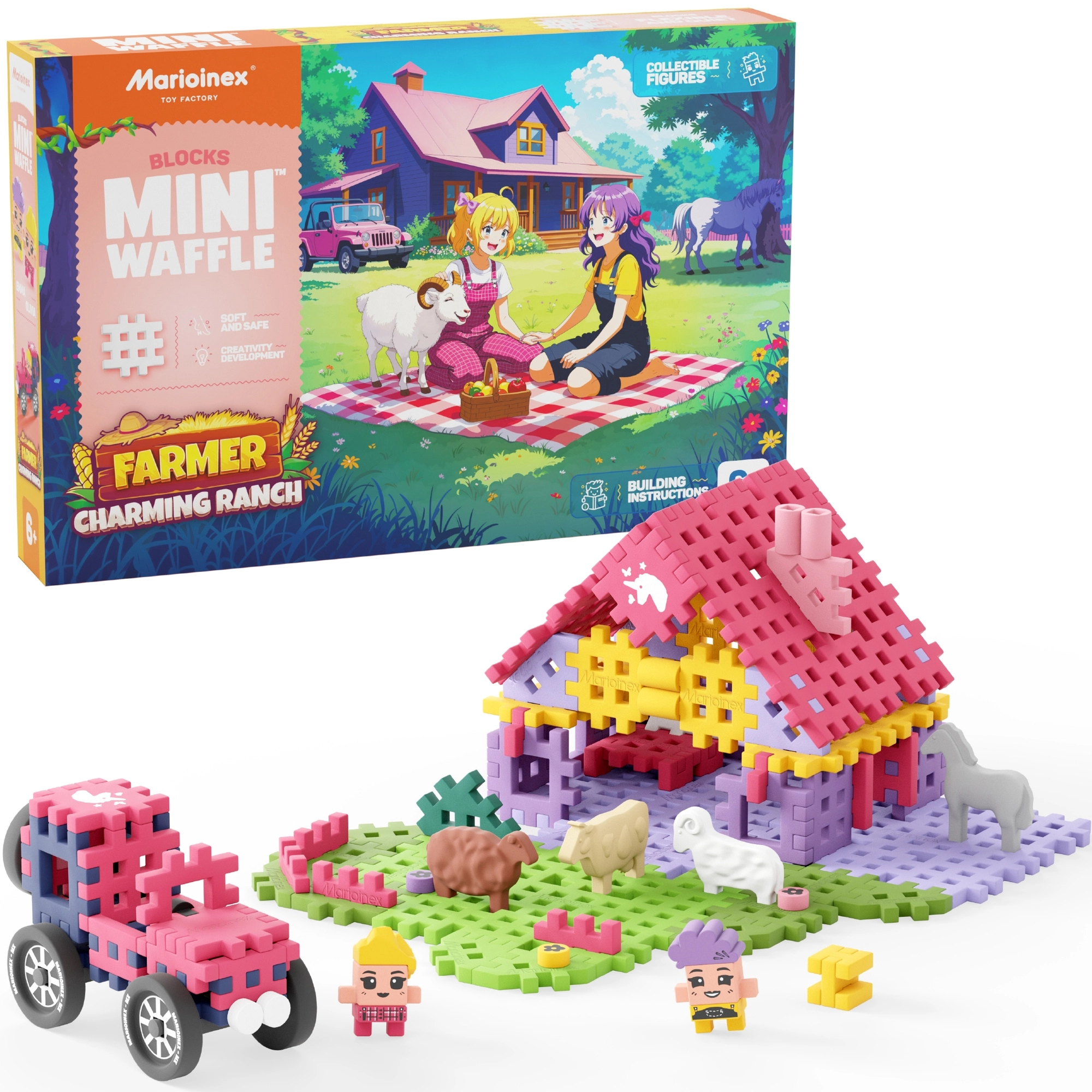 Stavebnice Mini Waffle Farmer – roztomilý ranč, 112 dílků Marioinex