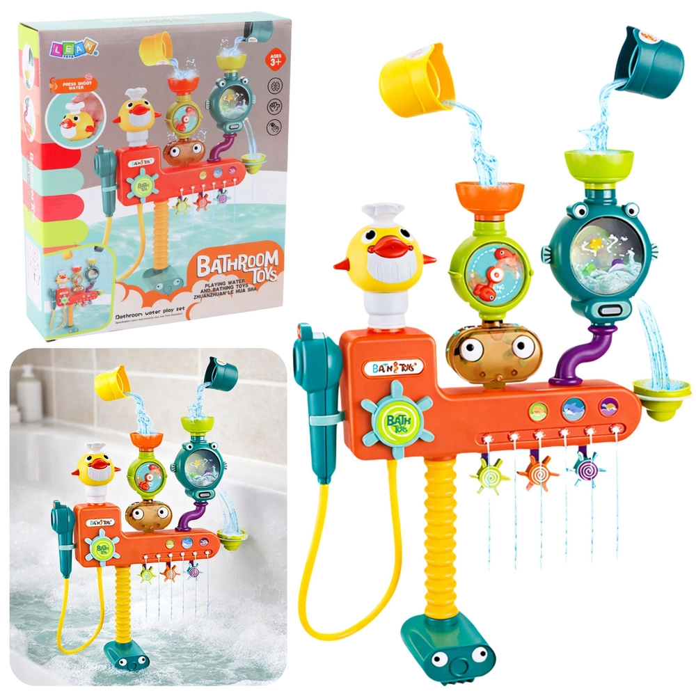 Přelévací koupací hračka s kachničkou, větrníky a kelímky