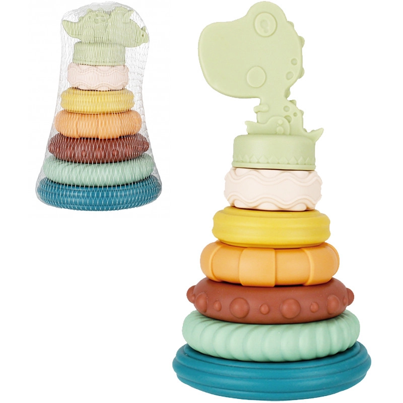 Bab Bam silikonová skládací pyramida s dinosaurem pro miminka