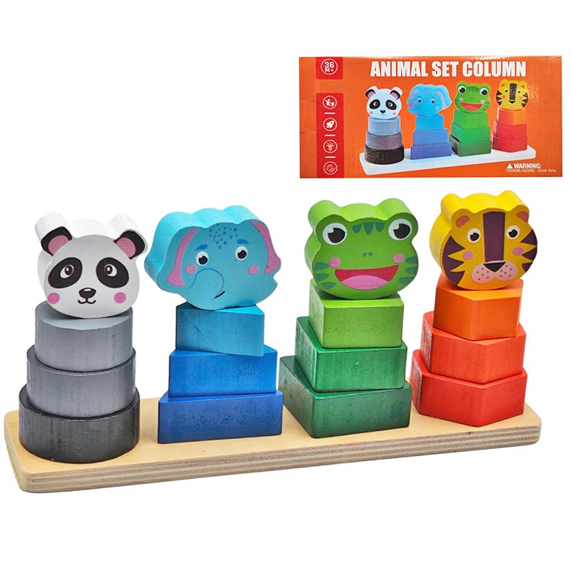 Dřevěná pyramidová skládačka zvířátka