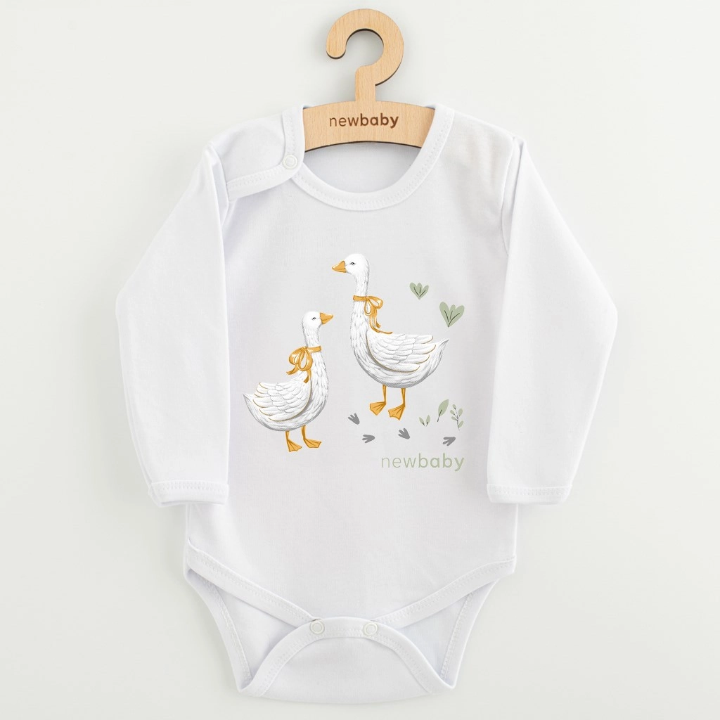 Dětské body s potiskem New Baby Husičky, dlouhý rukáv, velikost 74 (6–9 měsíců)