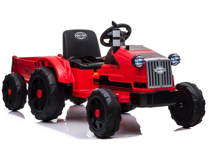 Elektrický traktor s přívěsem červený