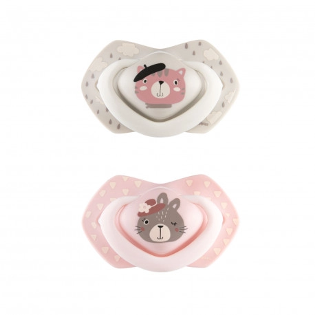 CANPOL BABIES C - Set symetrických silikonových dudlíků 18m+ BONJOUR PARIS růžový