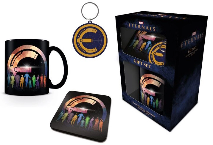 Levně Dárkový set eternals – hrnek 310 ml, klíčenka a korkový podtácek