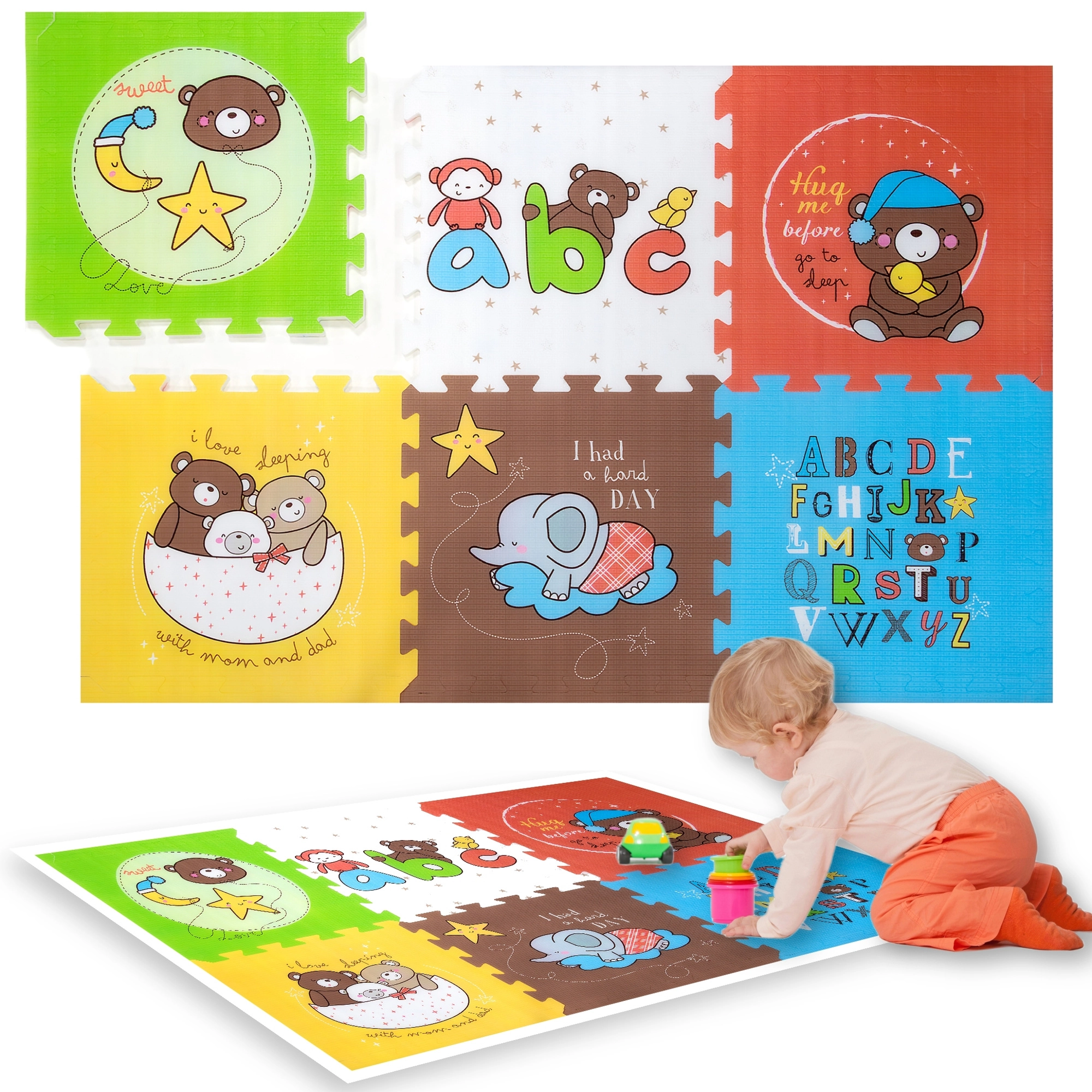 Humbi pěnová puzzle podložka XXL zvířátka a písmenka 6 dílů 165 × 112 × 1,5 cm