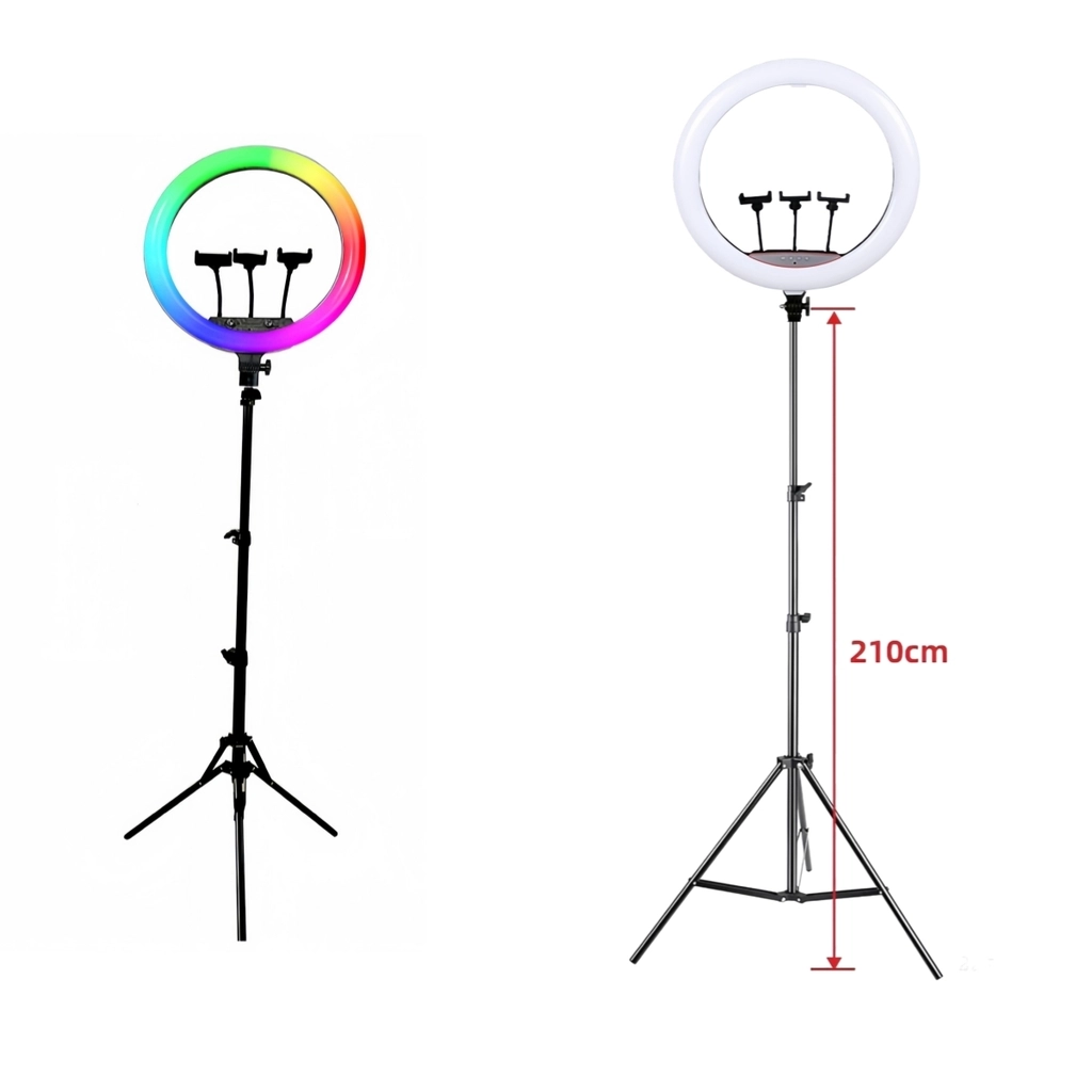 RGB LED kruhové světlo na stativu se 3 držáky telefonu (45 cm)