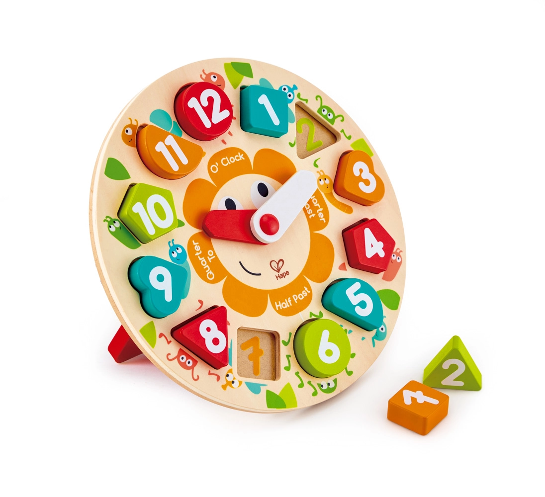 Levně Hape dřevo puzzle vkládací hodiny 13 dílků 25cm