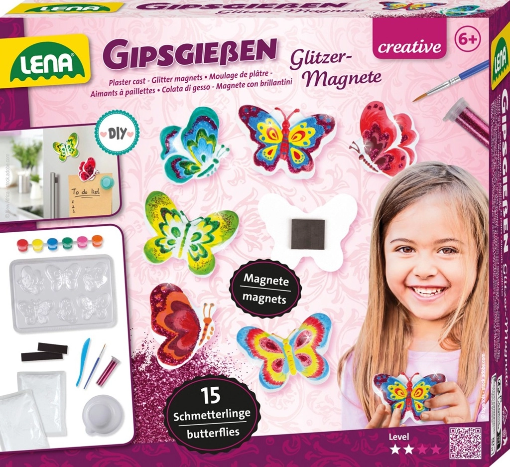 Lena Sádrové odlitky magnetek s třpytkami Motýli