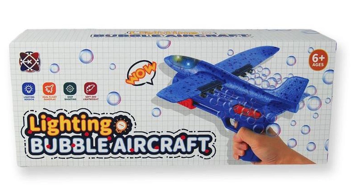 Pěnové letadlo s pistolí na bubliny