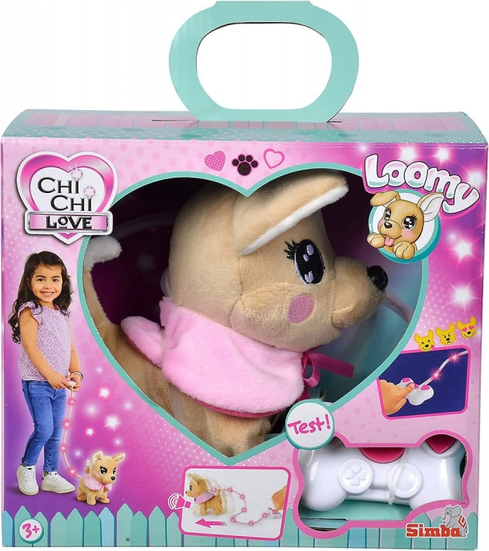 Levně Interaktivní plyšový pejsek CHI CHI LOVE Loomy se svítící vodítkem a dálkovým ovládáním, 18 cm