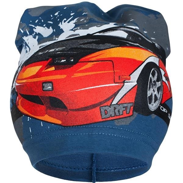 Jarní dětská bavlněná čepička New Baby s motivem auta – modrá