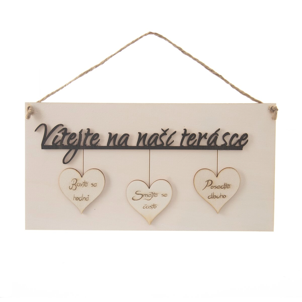 Dřevěná cedule Vítejte na naší terásce 34 × 16 cm