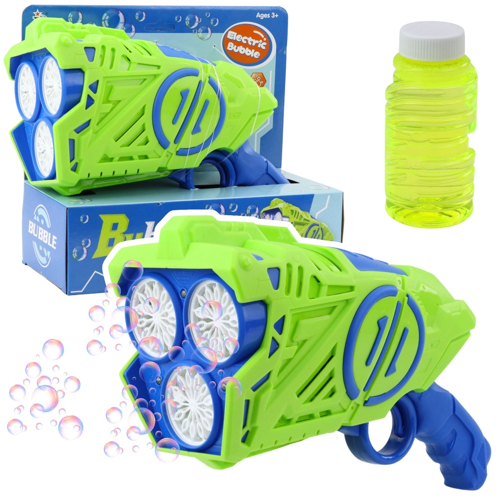 Pistole na mýdlové bubliny s LED světly modro-zelený