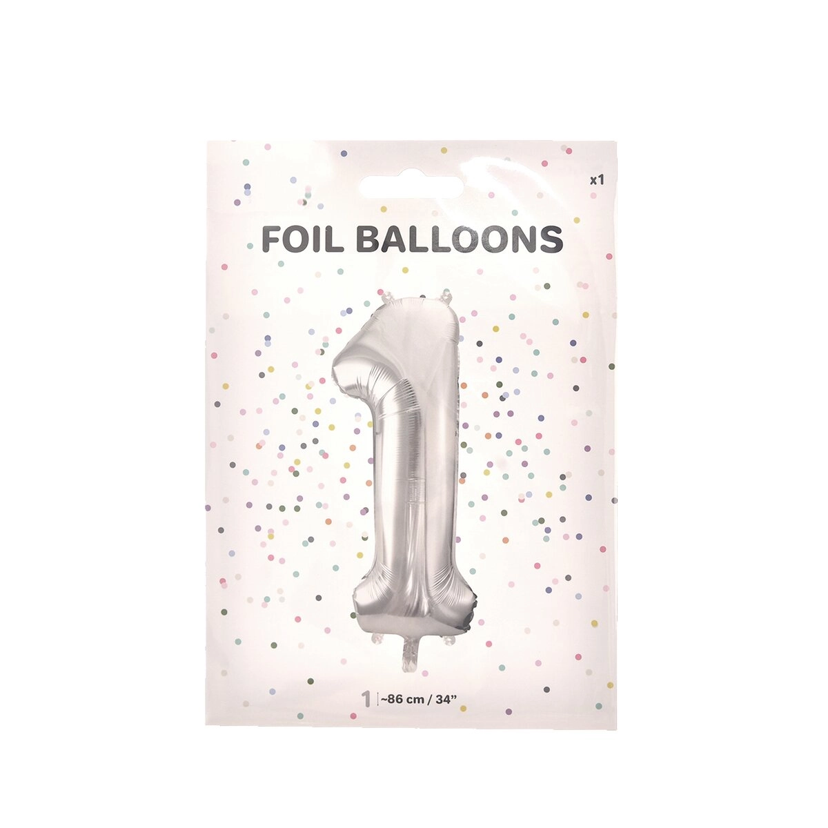 PartyDeco Fóliový balónek číslo 1 stříbrný 86 cm