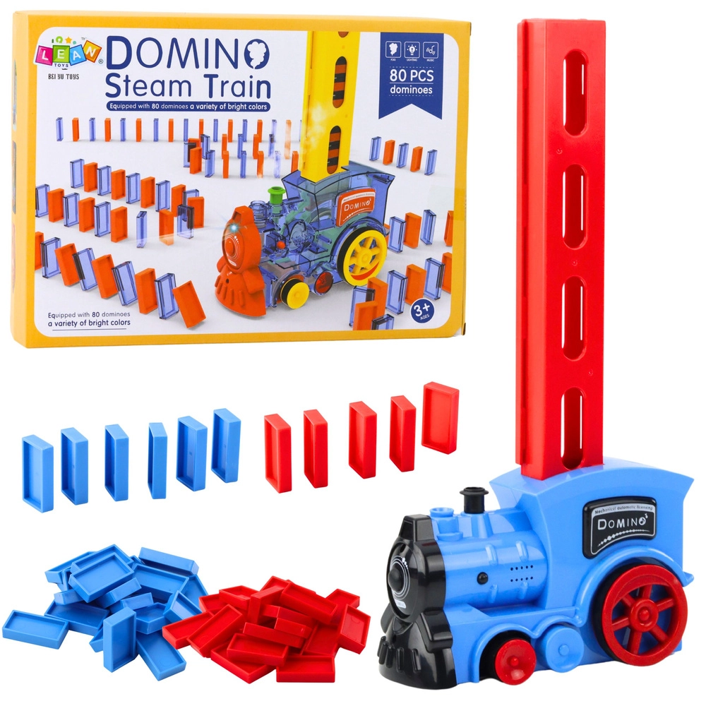 Elektrická lokomotiva na baterie s kostkami Domino a parou