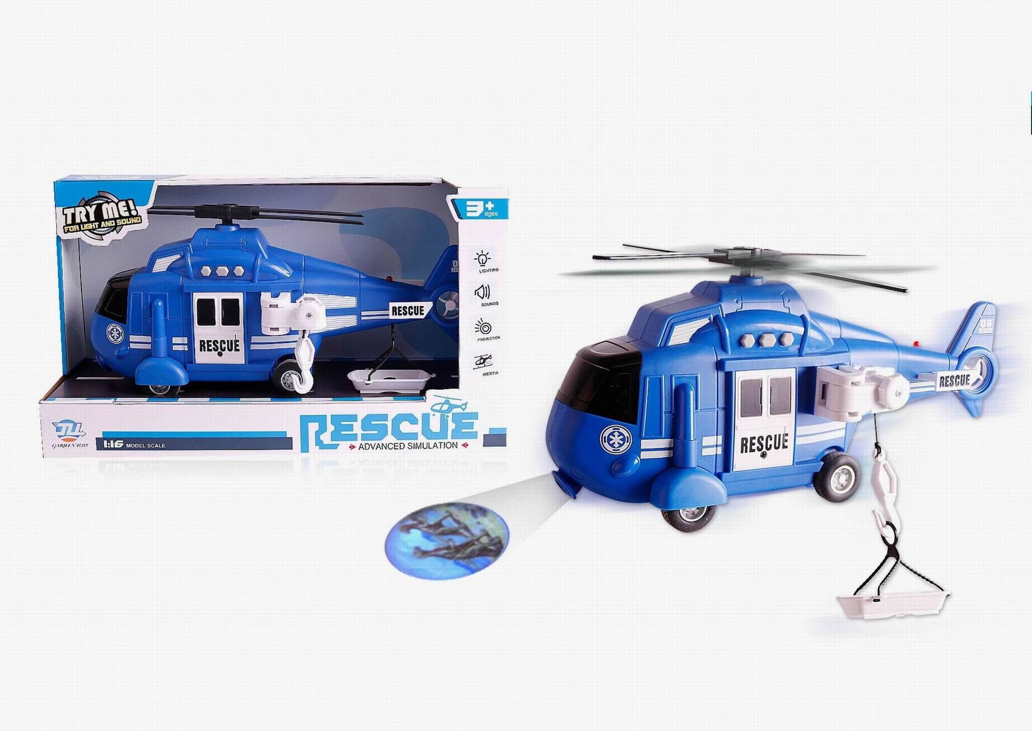 Policejní helikoptéra 1:16 se zvukem, světlem a projektorem
