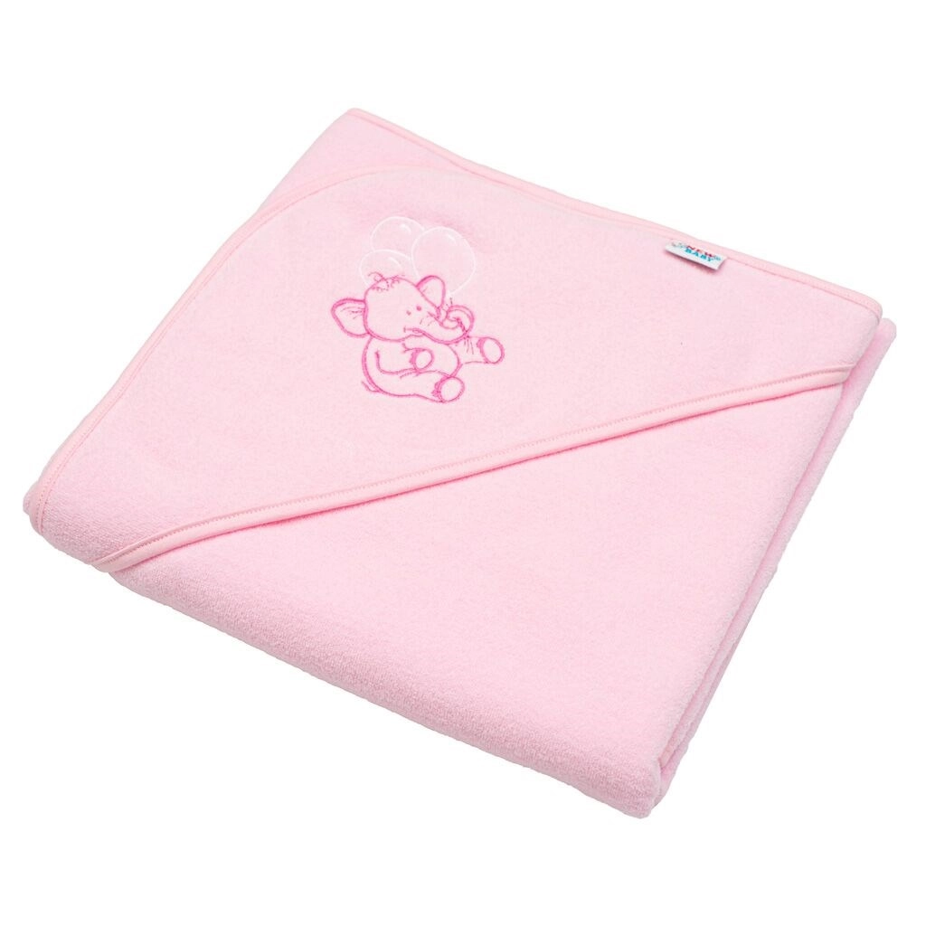 Dětská froté osuška s kapucí NEW BABY 80 × 80 cm – růžová, sloník