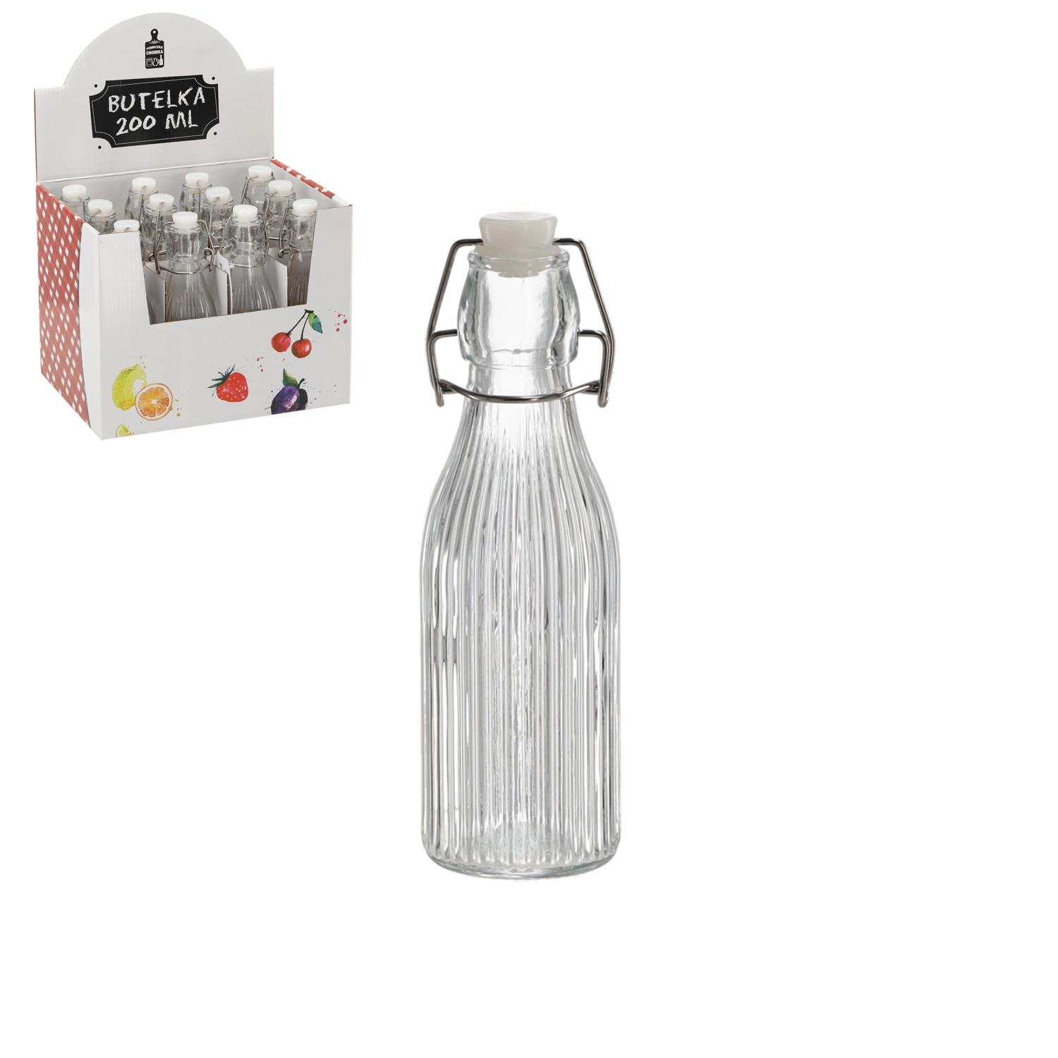Kulatá lahvička 200 ml s mechanickým uzávěrem (12 ks)