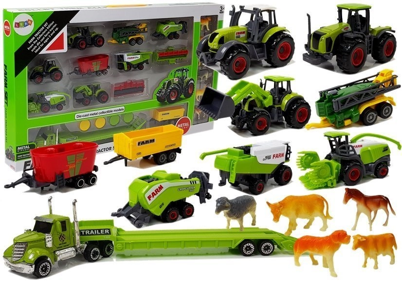 Lean Toys Sada zemědělských vozidel traktory přívěsy s figurkami zvířat