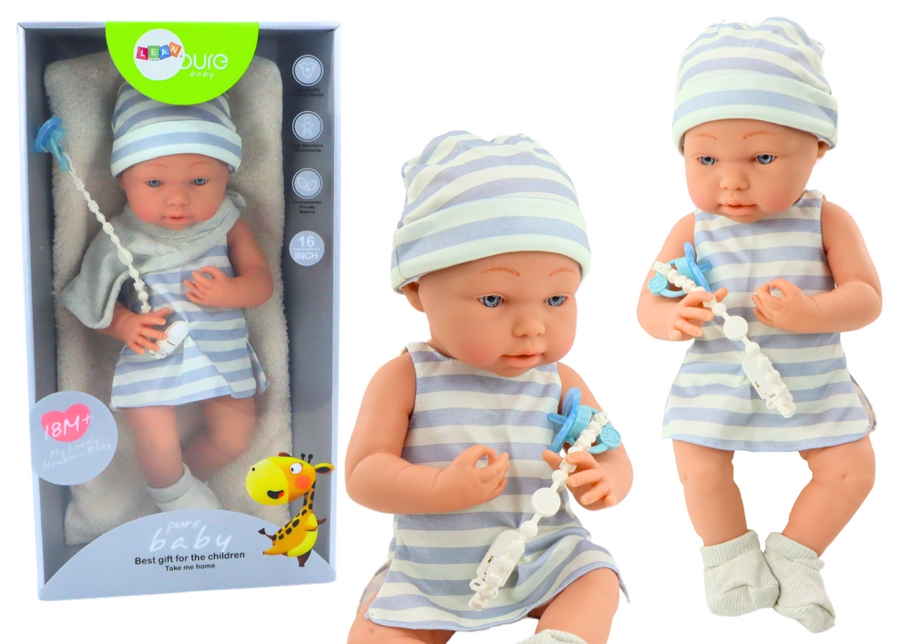 LEAN Toys Panenka v modrobílém oblečení čepička dudlík bryndáček deka