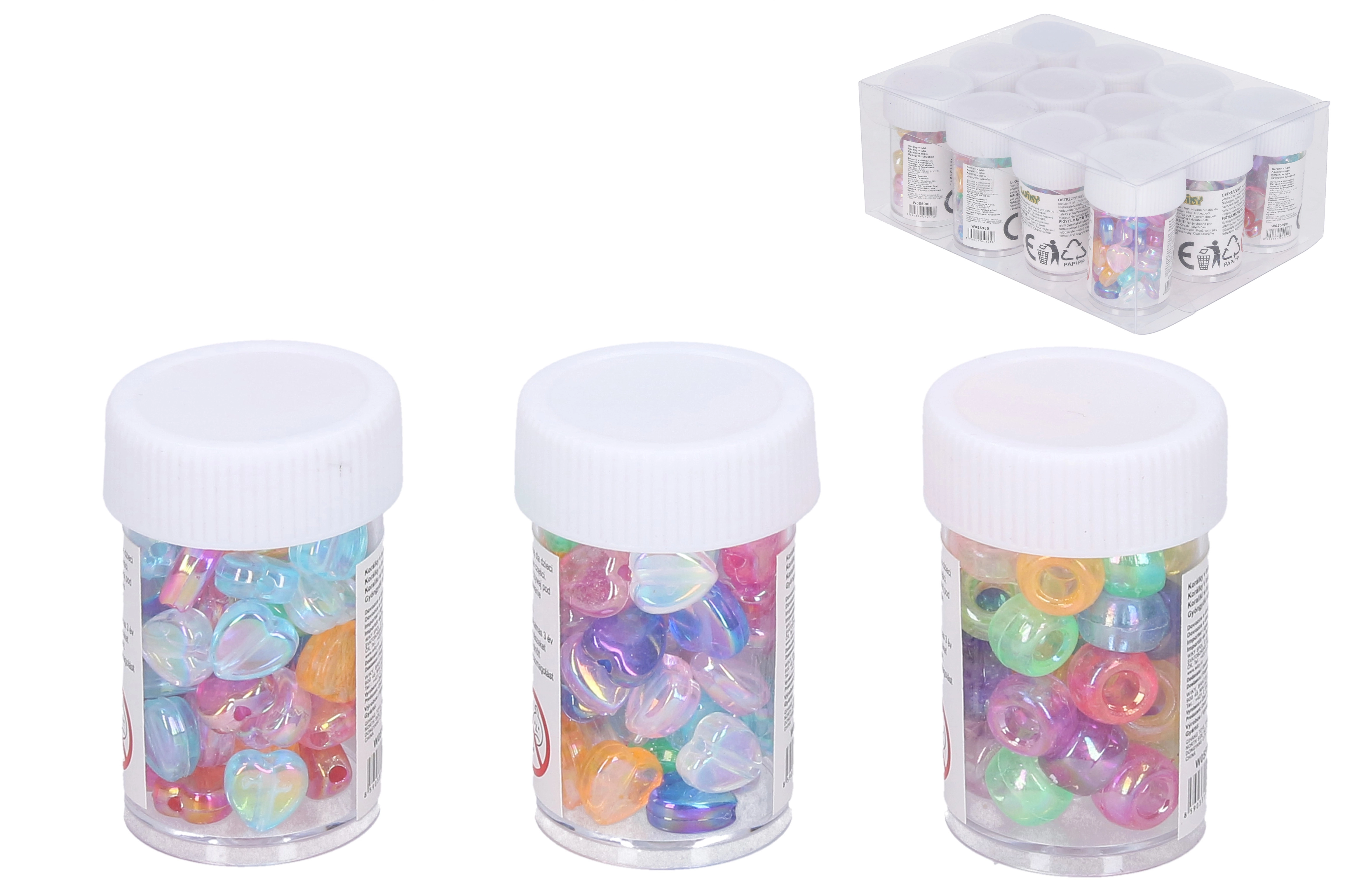 Barevné plastové korálky v tubě