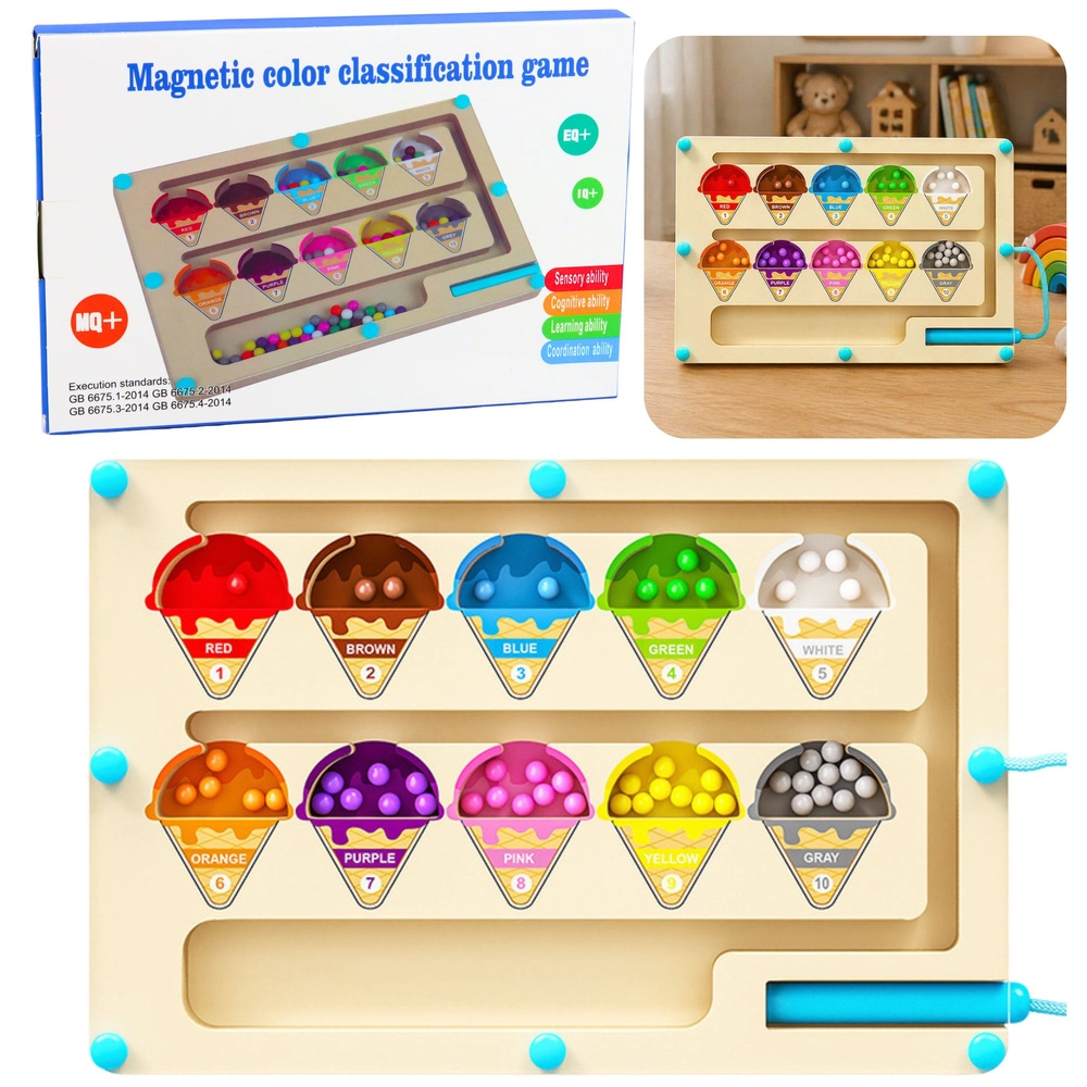 Dřevěný magnetický labyrint Montessori pro třídění barev
