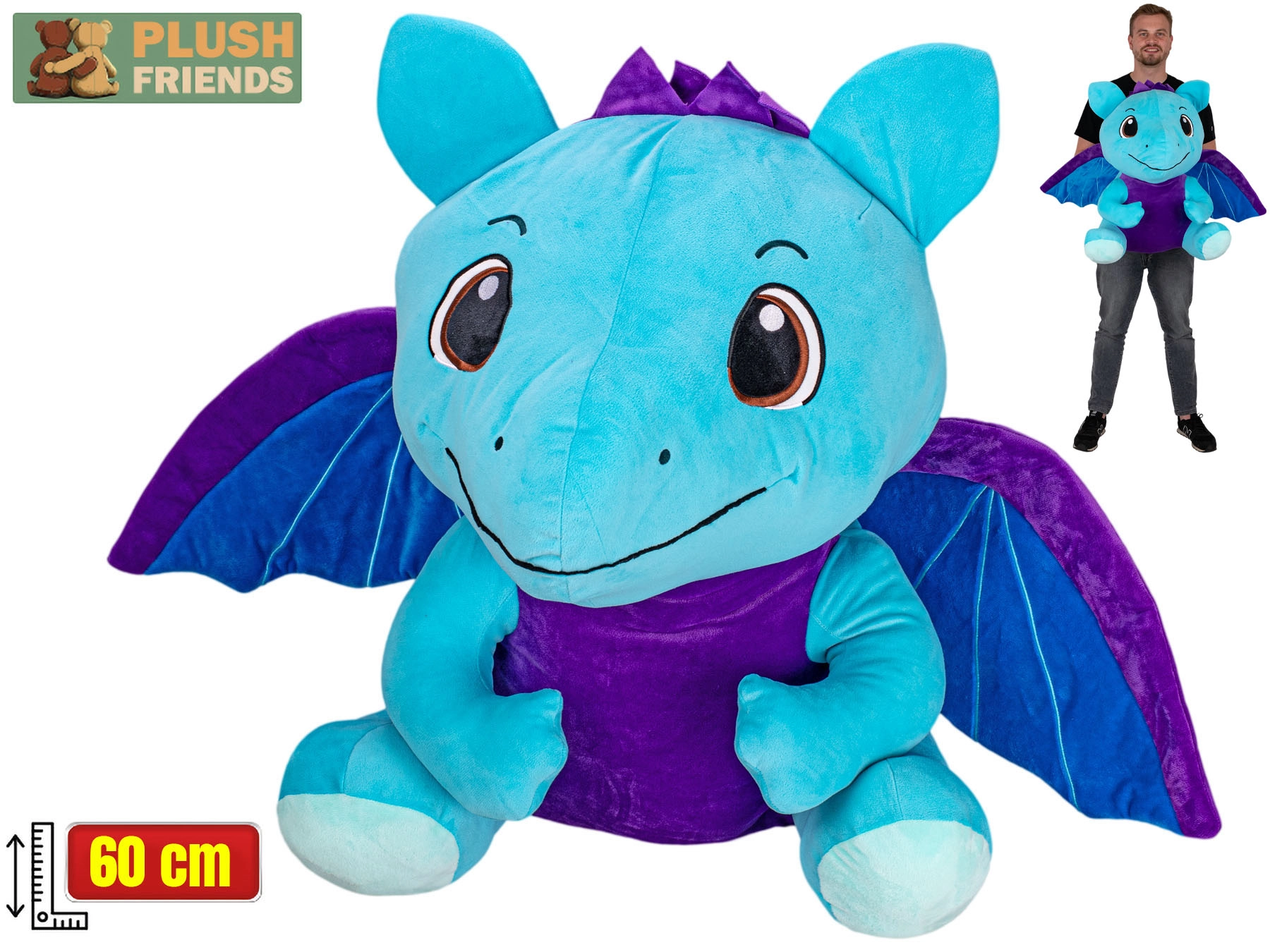 Plush Friends drak modrý plyšový 60 cm sedící