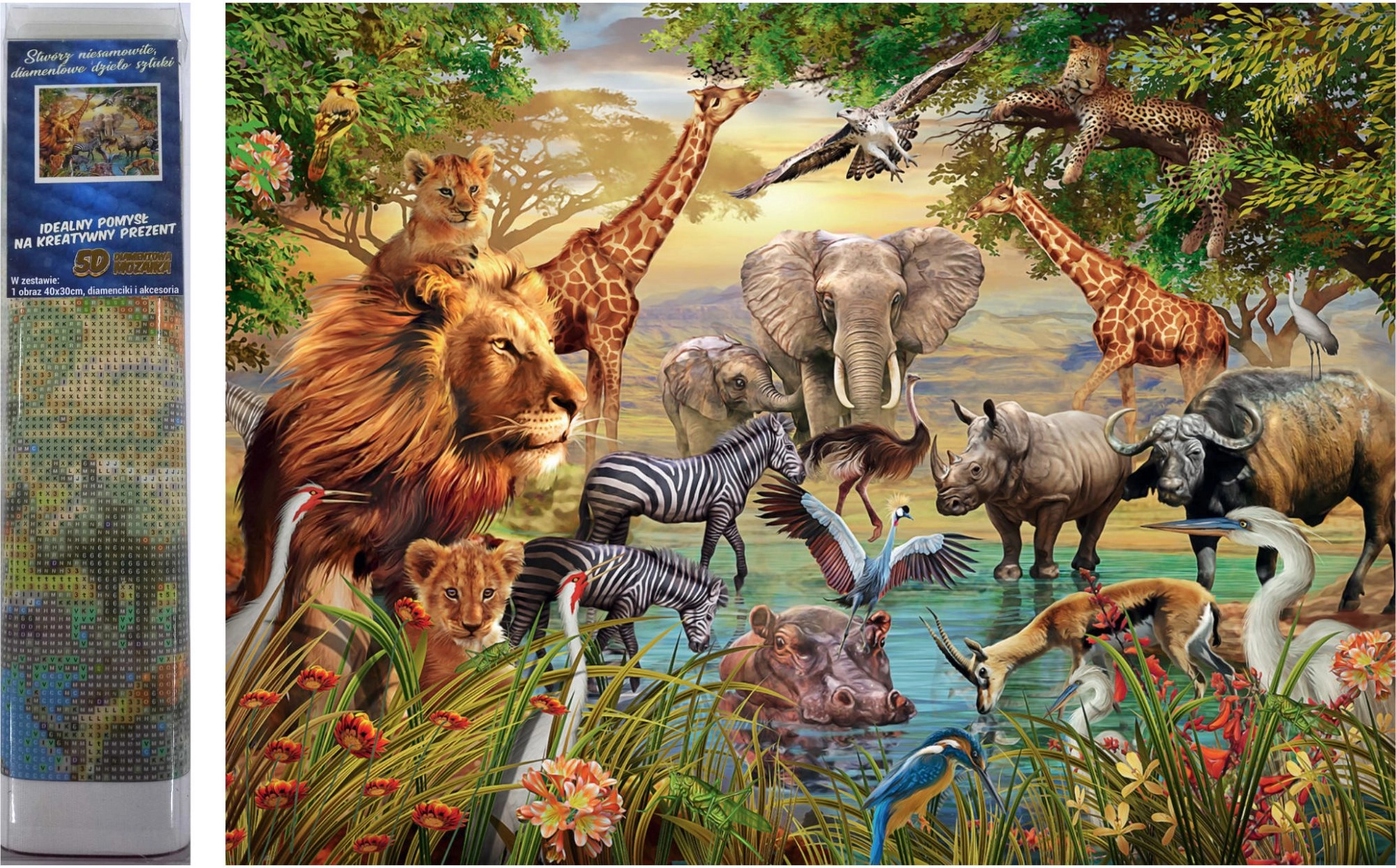 Levně Norimpex Diamantové malování Safari u řeky 30 x 40 cm