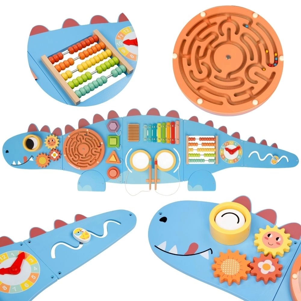 woopie green dřevěná nástěnná manipulační tabule dinosaurus montessori fsc