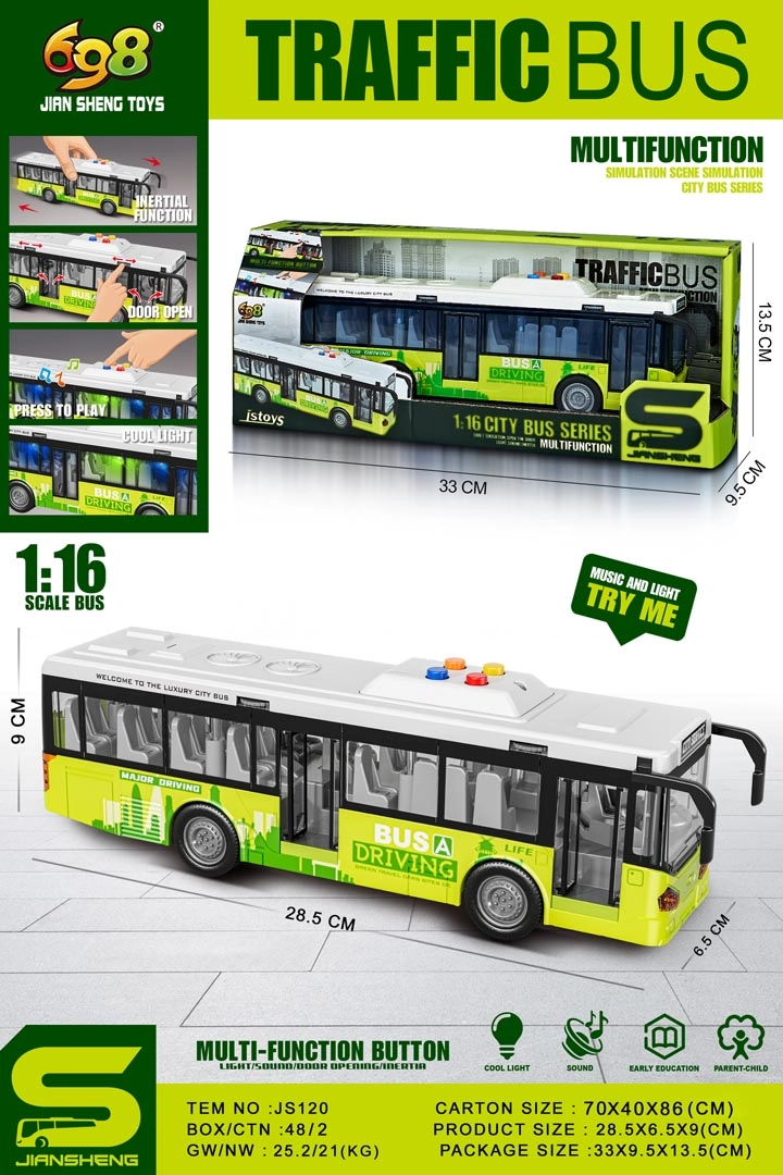 Interaktivní zelený autobus se světly a zvuky 1:16