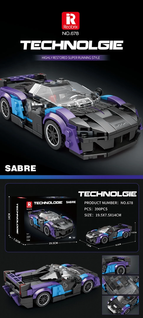 Stavebnice sportovní auto černo‑modré 390 dílků