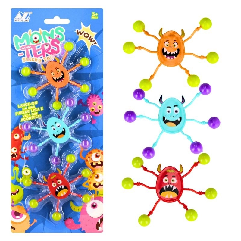 lepicí hračka monstríci s přísavkami – sada 3 ks