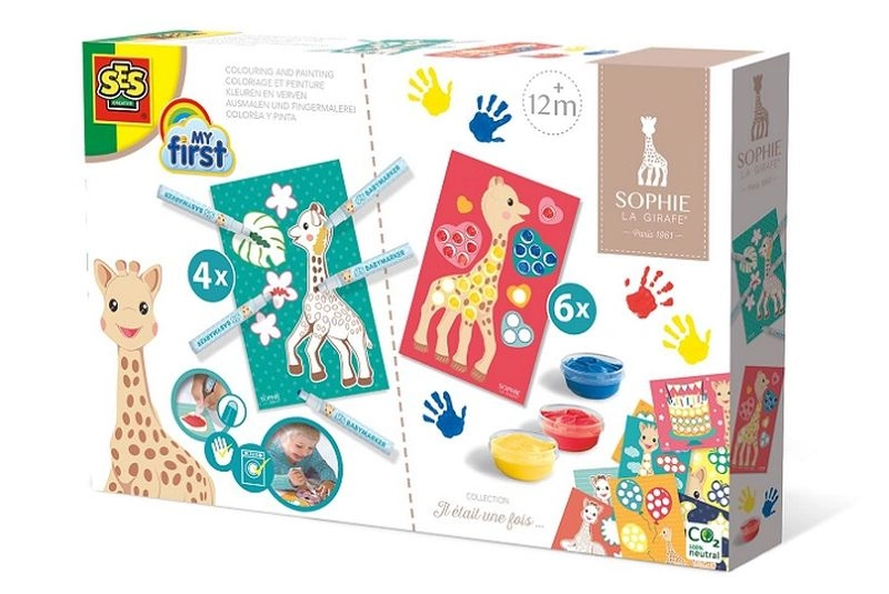 Sophie la girafe kreativní sada 2v1 – malování prsty a vybarvování