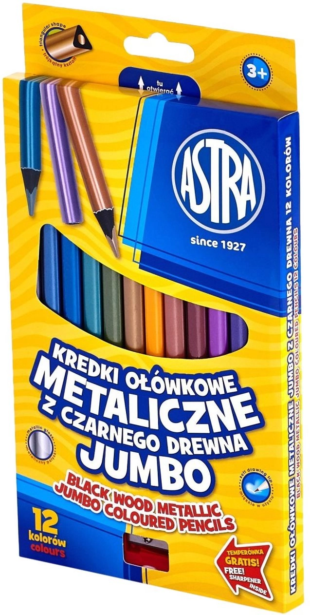 Astra metalické pastelky 12 ks se struhátkem