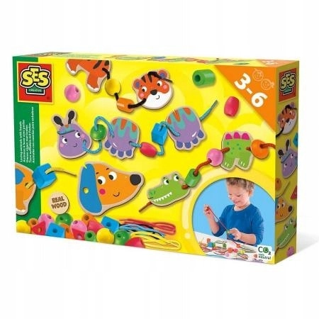 kreativní sada na navlékání zvířátek z dřevěných dílů a korálků