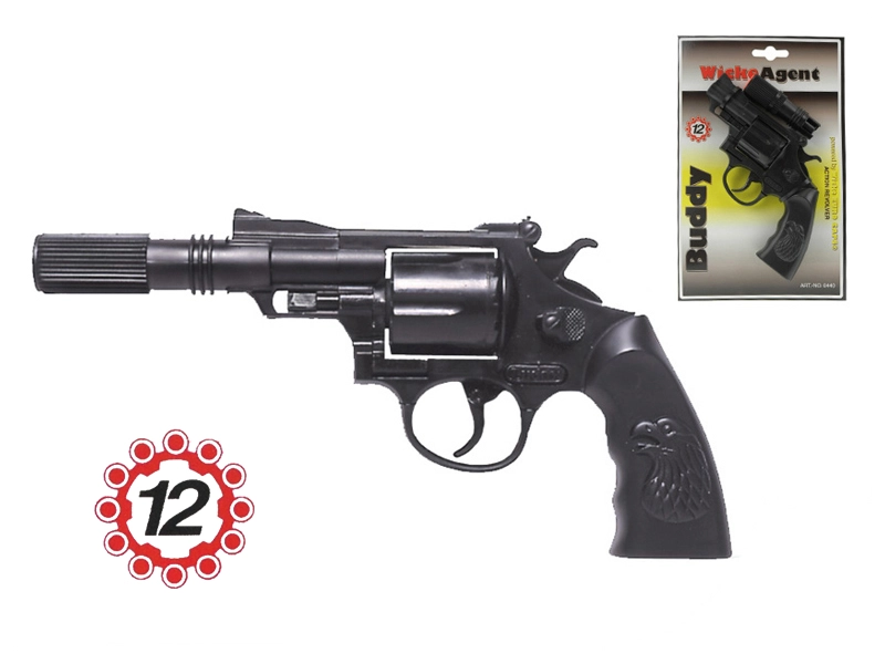 Pistole - Kapslovka Buddy s tlumičem 23cm 12 ran