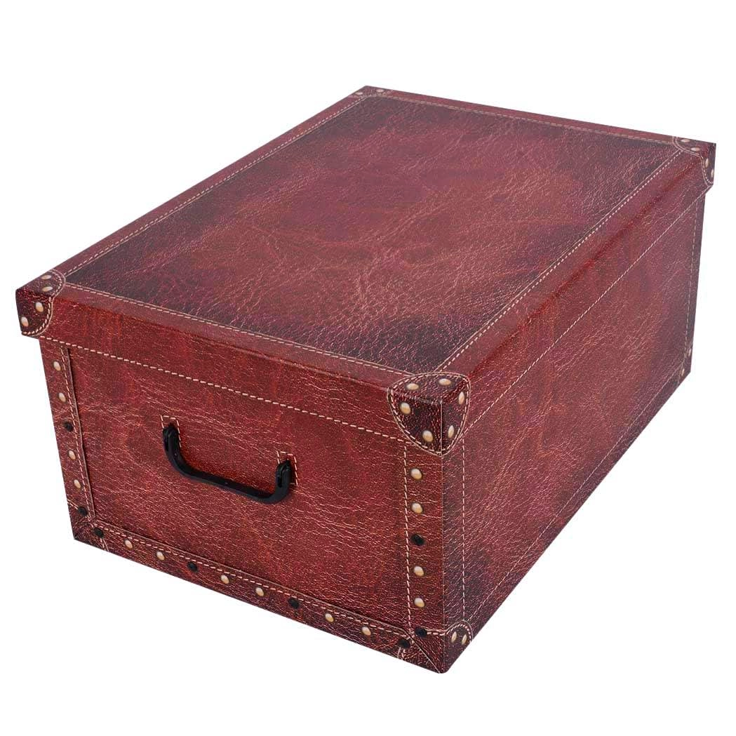 Kartonové úložné box maxi kůže s kováním červená