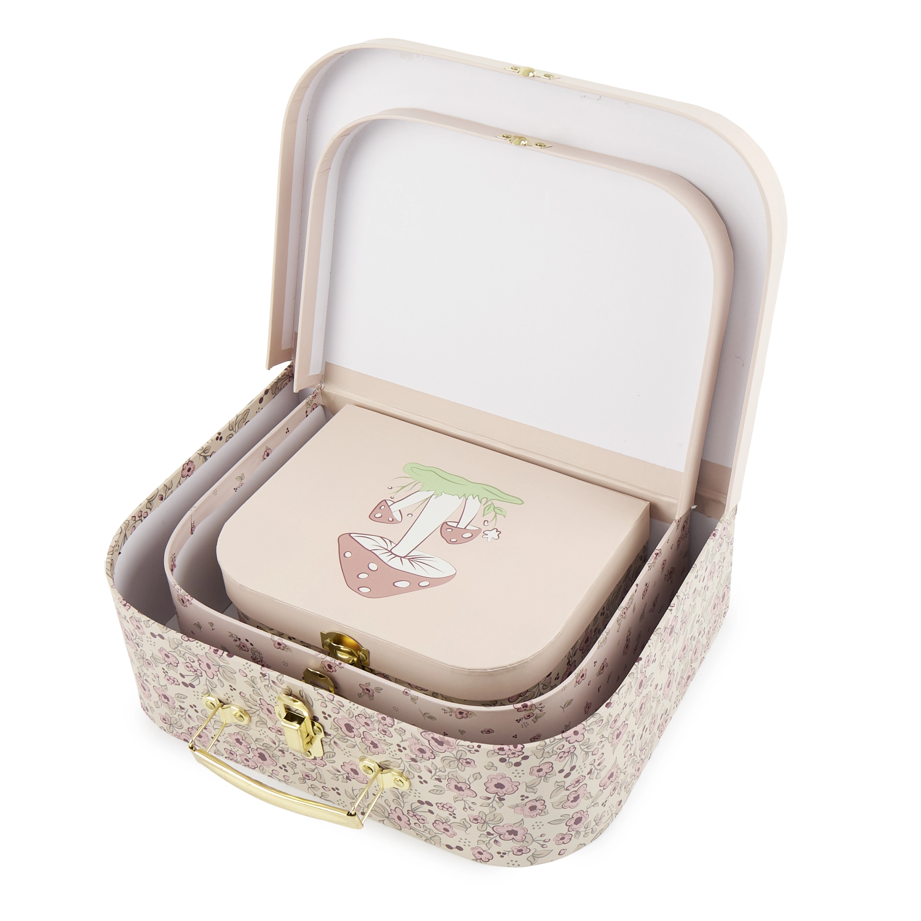 Bieco - Sada tří kartonových kufříků - koloušek Ella - dreamy flowers